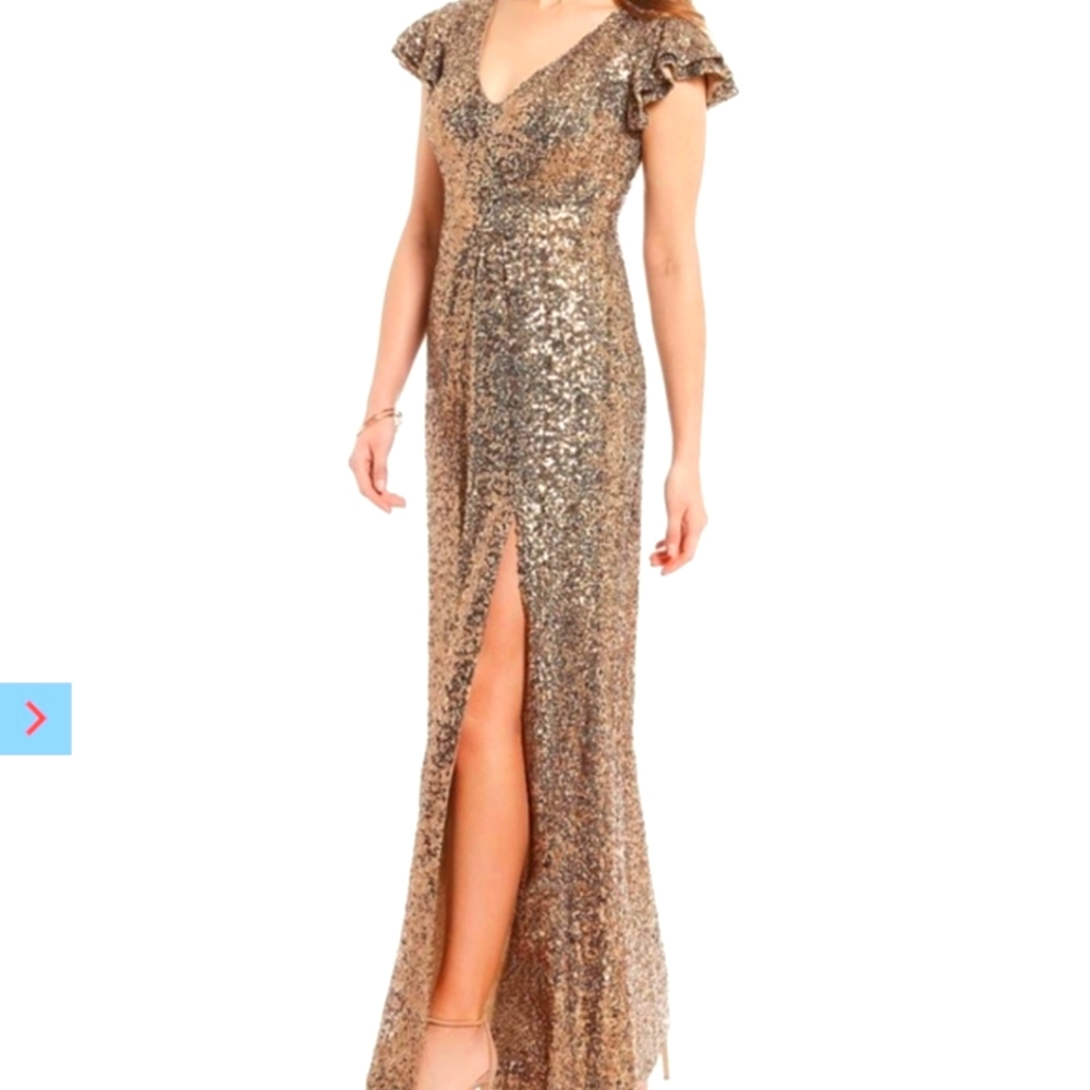 Badgley Mischka Gold Sequin Evening Gown | Formal / Holiday / NYE